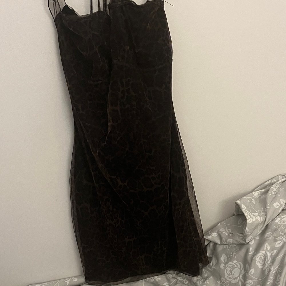 Boohoo Strapless Black Leopard Dress